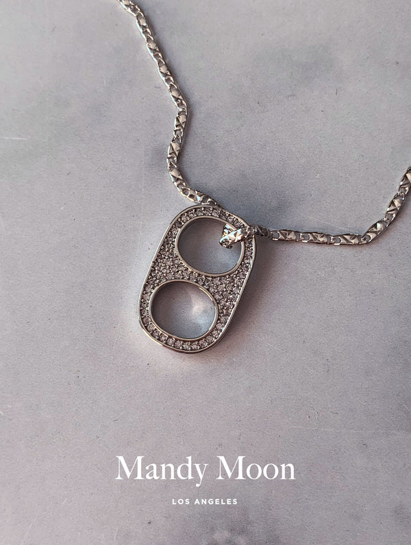 Diamond Bottle Cap Necklace - Silver