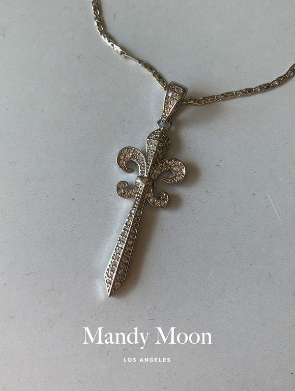 Diamond Fleur De Lis Necklace - Silver