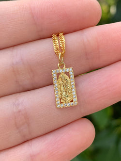 Mini Rectangle Virgin Mary Necklace