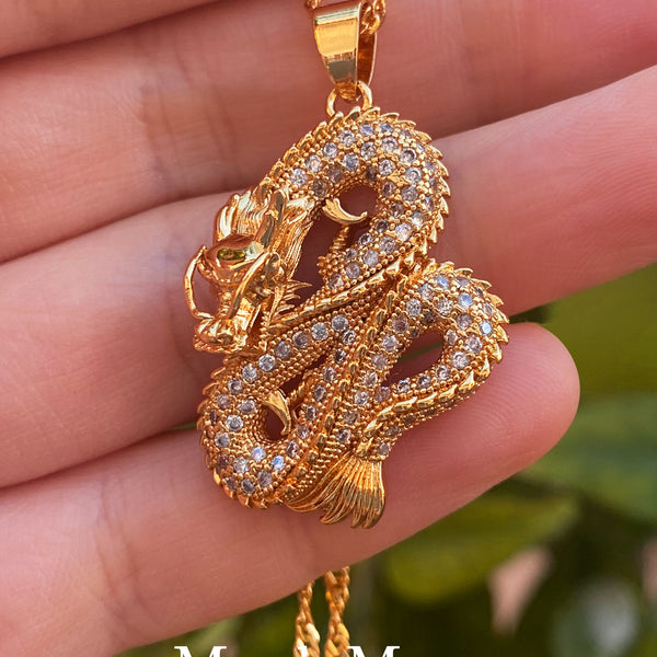 18k Saudi Gold Plated Dragon Gold Necklace Pendant For Men | Shopee  Philippines