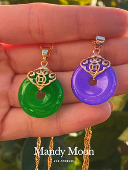 QIANXU Purple Jade Necklace Pendant Circle Jade Pendant Lucky Jewelry With  Chain Jade Jewelry
