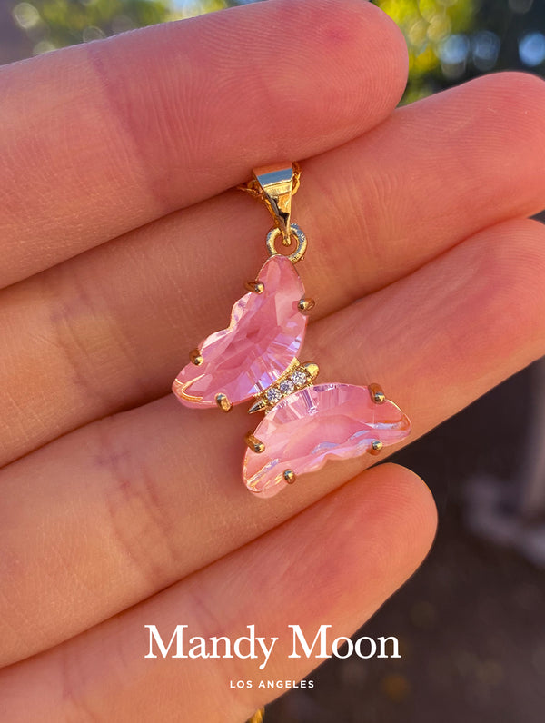Pink Butterfly Gem Necklace