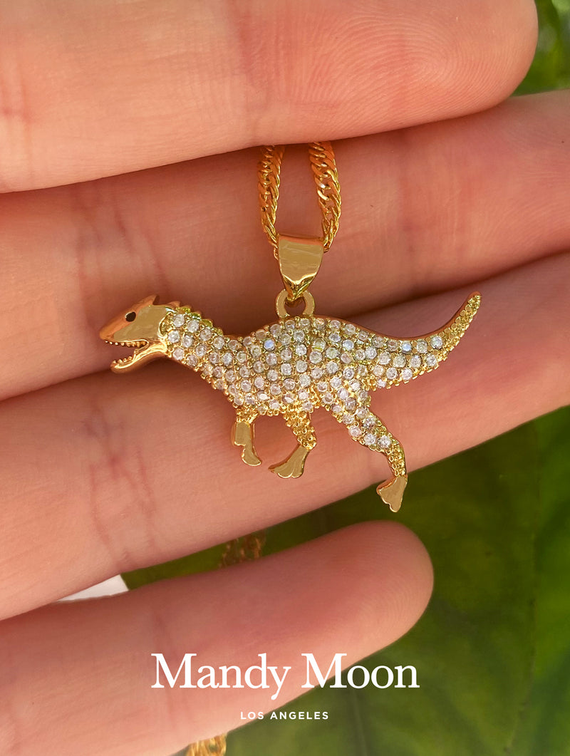 18K Yellow Gold Dinosaur Necklace - | Tiny necklace, Dinosaur necklace,  Yellow gold