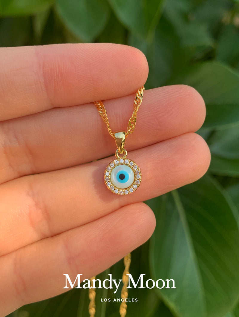 Evil Eye Necklace with Diamond & Sapphire - Moondance Jewelry Gallery