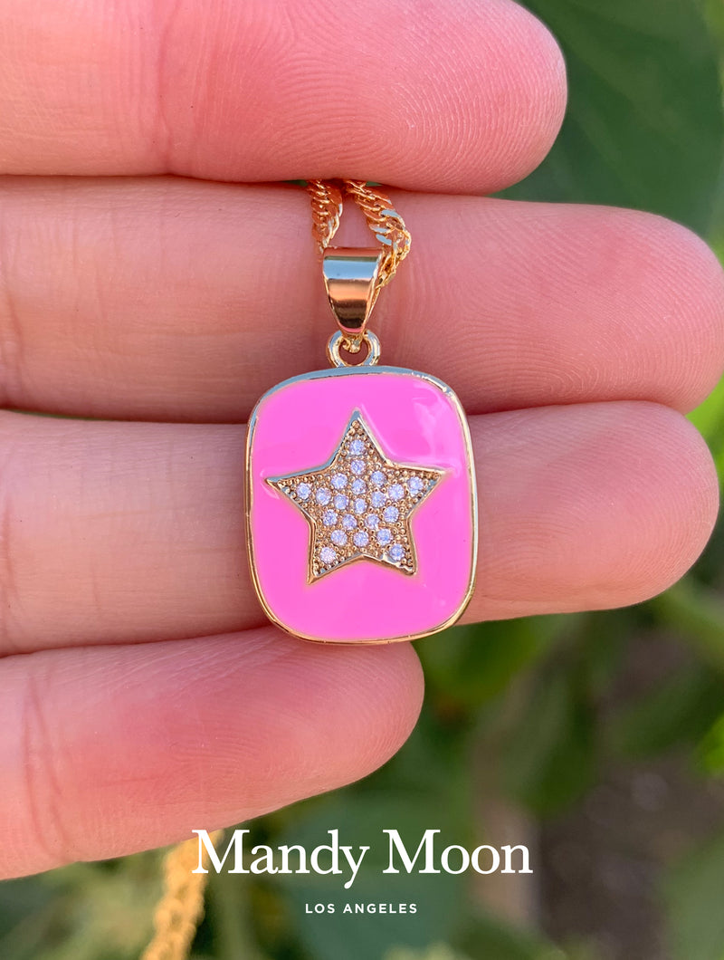 Tablet Pink Star Necklace