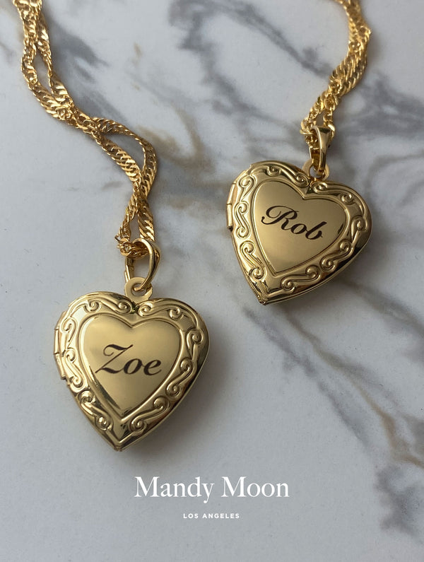 Engraved Custom Heart Locket Necklace (Cursive)
